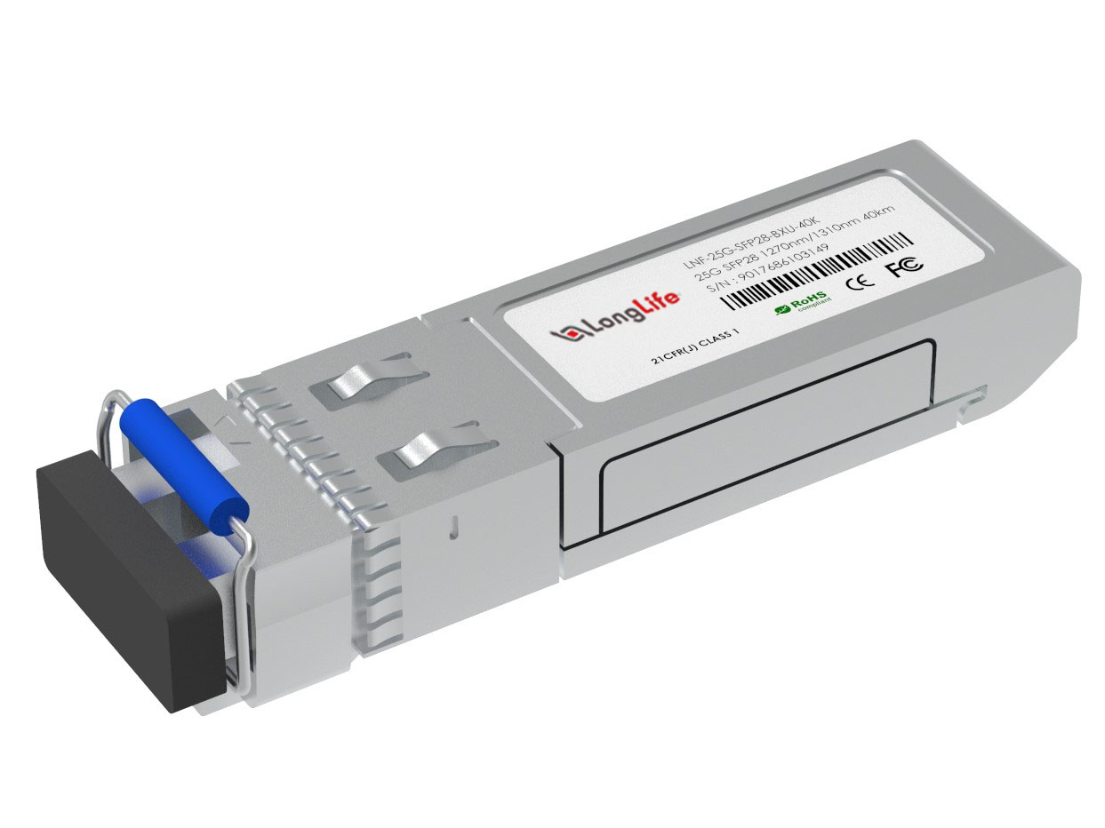 Brocade 25G-SFP28-BXU-40K Compatible 25GBASE SFP28 1270nm-TX/1310nm-RX 40km DOM Simplex LC SMF Optical Transceiver Module
