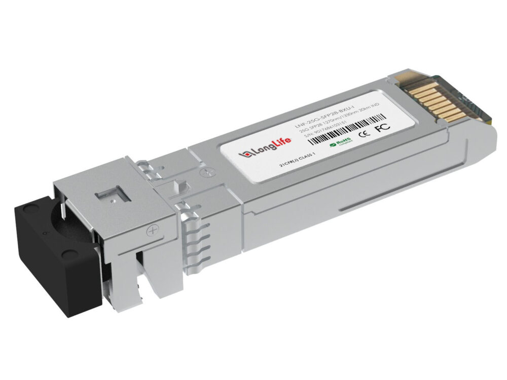 Brocade 25G-SFP28-BXU-I Compatible 25GBASE SFP28 1270nm-TX/1330nm-RX 20km Industrial DOM Simplex LC SMF Optical Transceiver Module